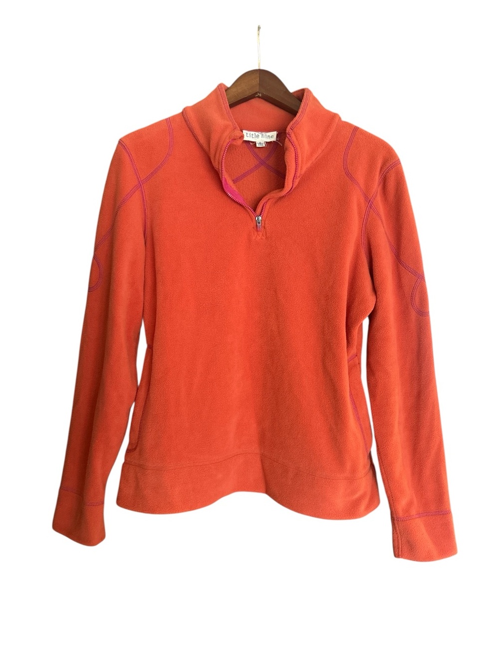 Title Nine Vintage Orange Half-Zip Fleece Pullover with Pink Stitching